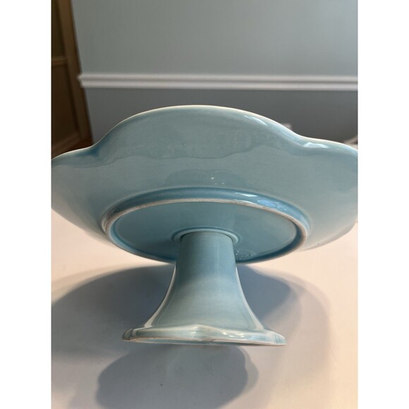 Maioliche Jessica Italy Ceramic Cake Stand Blue Scalloped Pedestal 10.75” - Picture 10 of 15